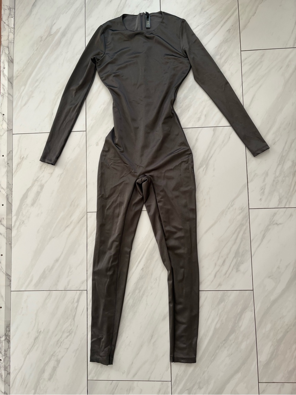 SKIMS Long-Sleeve silver Crewneck Catsuit 🐈⬛
